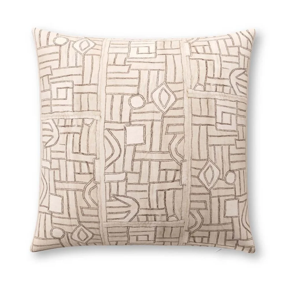 Ecru Maze Kuba Cloth Outdoor Pillow 18 by 18